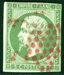 FRANCE Classic Scott.13 5c Green NAPOLEON Used RED *STAR* CANCELLATION SGREEN60