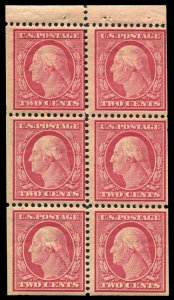 United States, 1904-9 #332a Cat$240, 1908 2c carmine, booklet pane of six, ne...