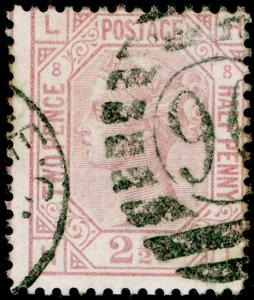 SG141, 2½d rosy mauve PLATE 8, USED. Cat £60. HL