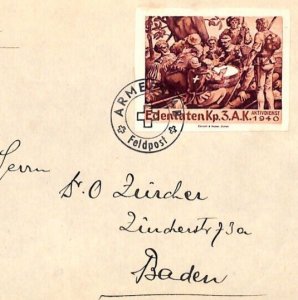 SWITZERLAND *IMPERF* SOLDIER STAMP Cover EDENTATEN Kp.3 1940 Military WW2 ZT142