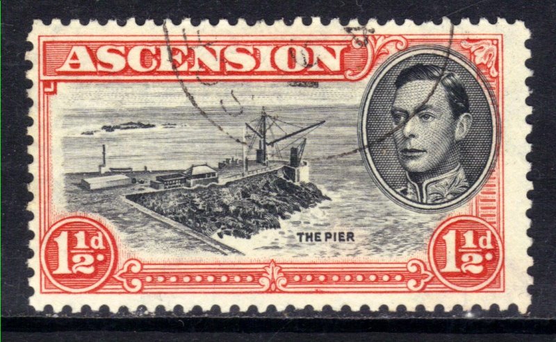 Ascension Island 1938 KGV1 1 1/2d Black & Vermilion used SG 40 ( R921 )