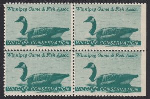 CANADA REVENUE B.O.B. MW1 WINNIPEG GAME & FISH ASSOCIATION, BLOCK OF 4