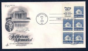 UNITED STATES FDC 10¢ Jefferson PANE of 5 1973 ArtCraft