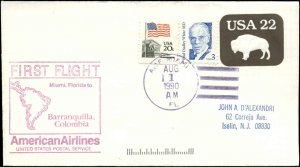 FFUS AA-F372f Miami AMF to Barranquilla, Columbia 8/1/90 American Airlines