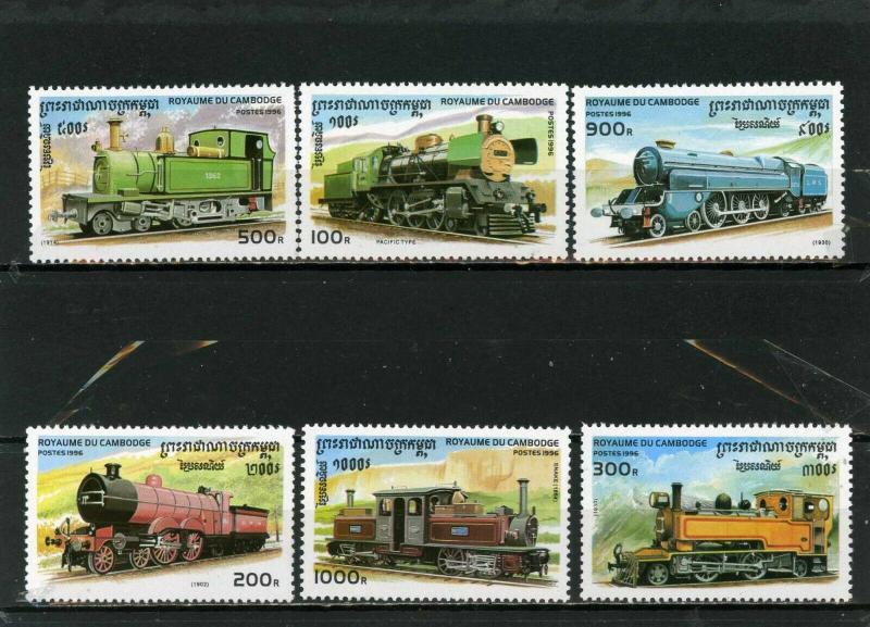 CAMBODIA 1996 Sc#1507-1512 LOCOMOTIVES /TRAINS SET OF 6 STAMPS MNH 