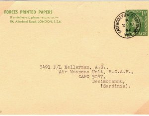 GB QEII Postal Stationery Card FORCES PRINTED PAPPERS Sardinia RCAF 1962 40b.5