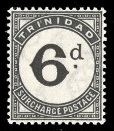 Trinidad and Tobago #J6 Cat$77.50+ (for hinged), 1945 6p black, never hinged