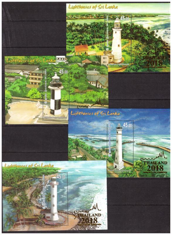 SRI LANKA 2018 Lighthouses 4 souvenir sheets with LOGO MNH