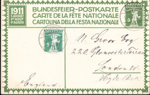 Switzerland 1911 Bundesfier Postkarte