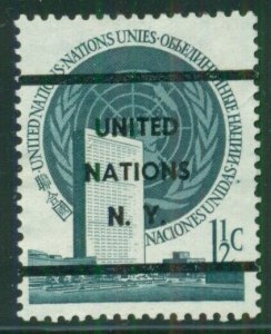 UNITED NATIONS #2v, 1 1/2¢ PRE-CANCEL, used, Gaines (1992) $60.00