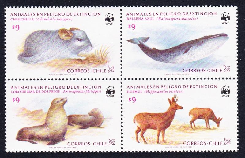 Chile WWF Conservation in Chile 4v in block 2*2 type 1 SG#993-996 MI#1066-1069