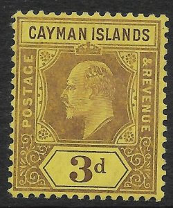 CAYMAN ISLANDS SG28 1908 3d PURPLE ON YELLOW MTD MINT
