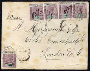 St Kitts 1898 cover to London bearing 5 x QV 1/2d Leeward...