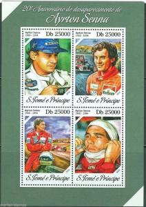 SAO TOME 2014 20th MEMORIAL ANNIVERSARY OF AYRTON SENNA  SHEET MINT NH