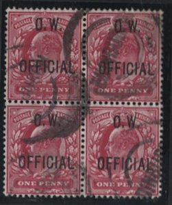 GB Officials 1902 1d OW Official very good used block of 4 sgO37 scarce in