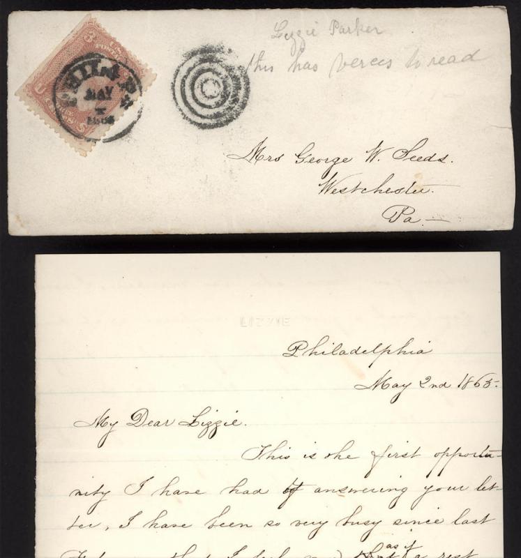 U.S. cover: 1865 #65 Civil War era Phil'a, PA CDS w/ letter