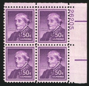 US #1051 PLATE BLOCK, SUPERB mint never hinged,  post office fresh color,  SU...