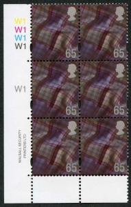 S-WONP65A 65p Tartan Scotland Walsall 2B Dlw Cyl W1/W1/W1/W1 pW1 No Dot