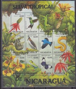 Nicaragua, Scott cat. 1981 a-l. Tropical Fauna Sheet.