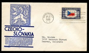 US 910 Overrun Countries - Czechoslovakia ADDR Anderson cachet FDC