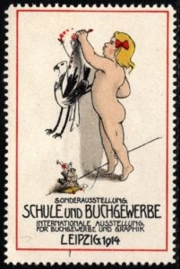 1914 German Poster Stamp International School Book Industry Graphics Exhibition