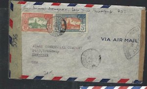 GUADELOUPE  COVER (P2709B) 1944 CENSOR A/M  COVER 2.5F+5F TO USA 