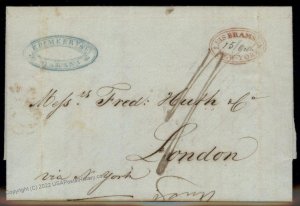 USA 1842 Havana London New York Forwarding Agent Luis Bramson Cover Transa 92159