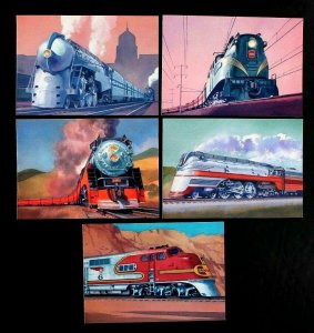 US Stamp Sc# UX307 - UX311 All Aboard - Trains Postal Card-Mint Lot of 5 