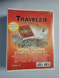 HE Harris Traveler Worldwide Stamp Collecting Kit Album 3-Ring  Binder  NEW