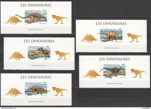 Lx464 Imperf 2014 Togo Animals Dinosaurs Uv Cardboard 5Bl Mnh