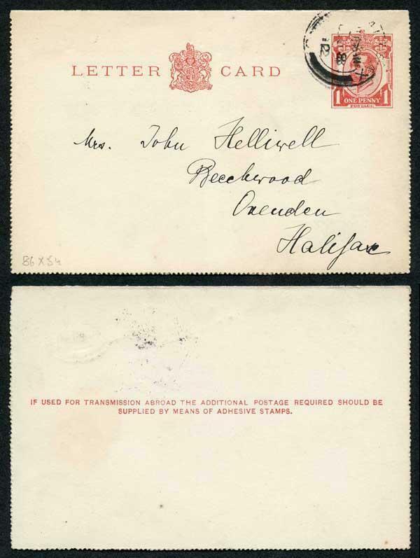 LCP5 KGV 1d Carmine Post Office Issue Letter Card Two Line Instruction Used