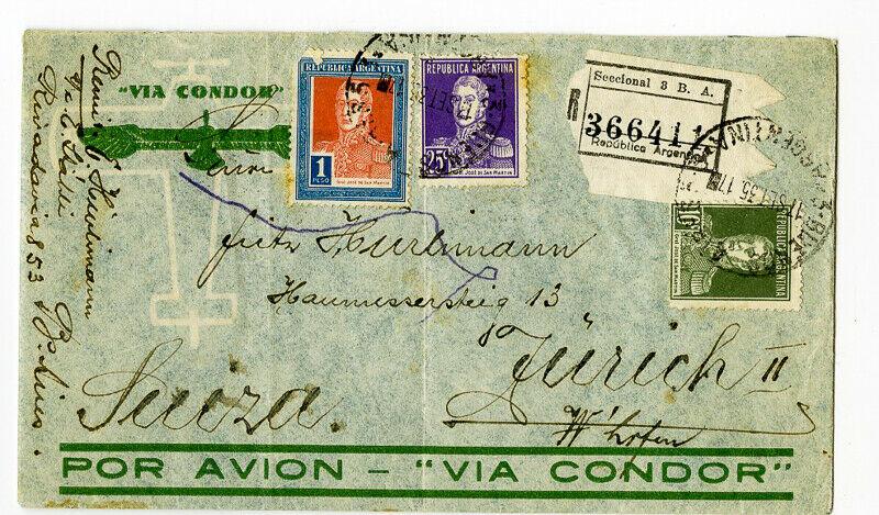 Argentina Stamps Early Flown Cander Cover Neatly Tied Registry Label