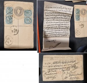 India 1899 cover Registered Letter.. With The Letter Inside.. # 1501