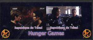 Chad 2014 Hunger Games #4 imperf sheetlet containing 2 va...