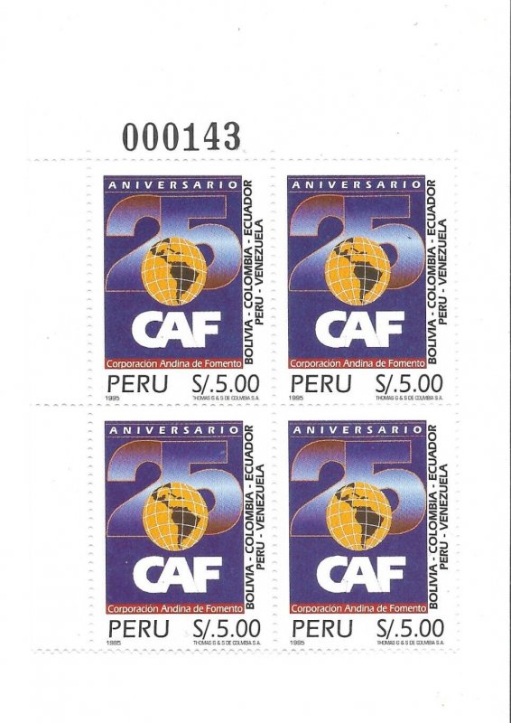 PERU 1995 ANDEAN DEVELOPMENT CORPORATION 25TH ANNIVERSARY BLOCK OF 4 MINT NH