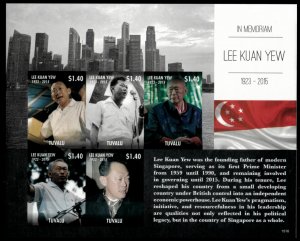 Tuvalu 2015 - Lee Kuan Yew - Sheet of 5 IMPERF Stamps - MNH