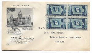 US 942 (Me-30) 3c Iowa Statehood blk 4 on FDC Artcraft Cachet ECV $12.50