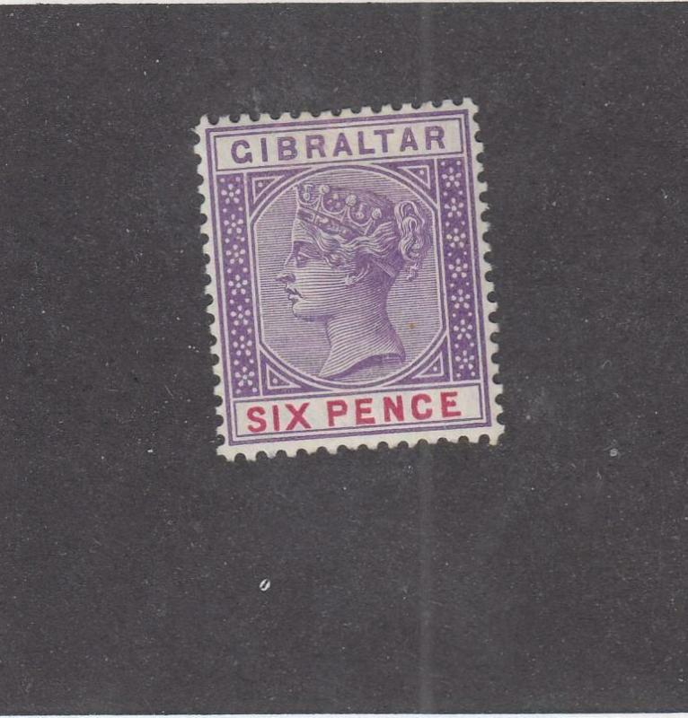 GIBRALTAR (MK1013) # 19 VF-MH  6d  QUEEN VICTORIA /PURPLE-CARMINE CAT VALUE $47