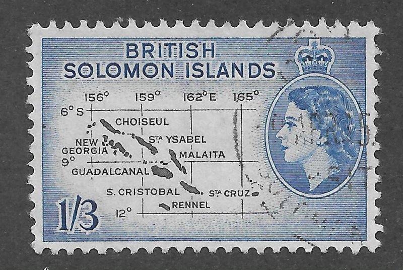 Solomon Islands Scott 100 ULH - 1956 1sh3p Island Map - SCV $2.00