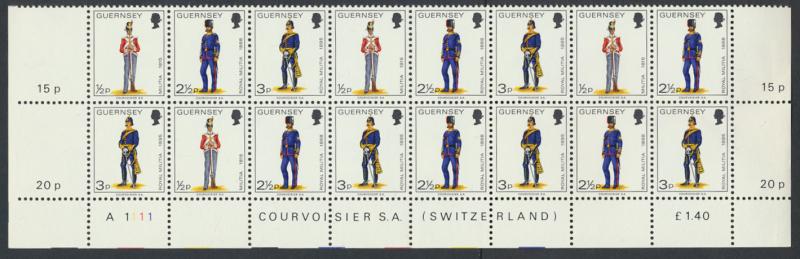 Guernsey Booklet strip MNH 1980 SG 98b  of 1974 Militia Definitives see scan