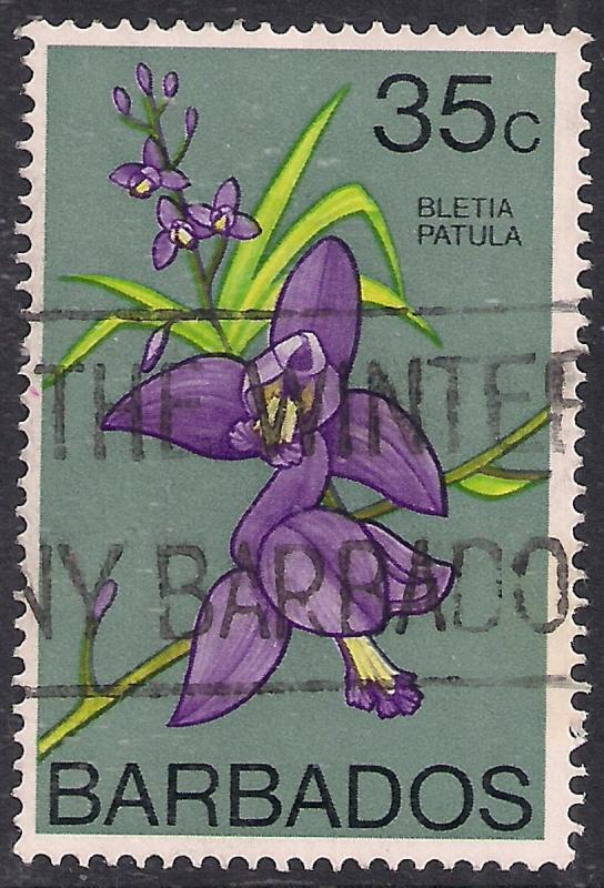 Barbados 1974 - 77 QE2 35ct Bletia Patula flower SG 495 ( K1491 )