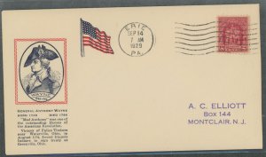 US 680 (1929) 2c Battle of Fallen Timbers(single) on an addressed(hand stamp) first day cover with an Erie, PA machine cancel an