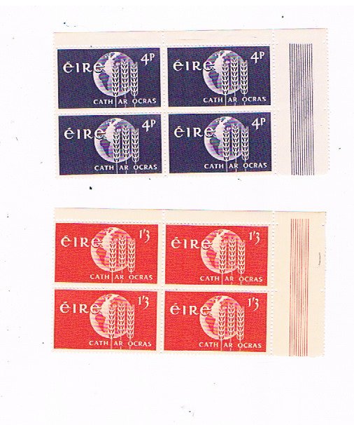 Ireland Scott #186-187 MNH blocks of 4  Freedom from Hunger campaign 