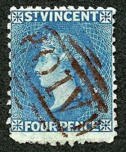 St Vincent SG6 1866 4d Deep Blue No Wmk Perf 11 to 12.5 Brown Cancel