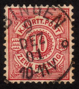 1891, Germany Wurttemberg 10pfg, Used, Sc 60, XF-Sup-95