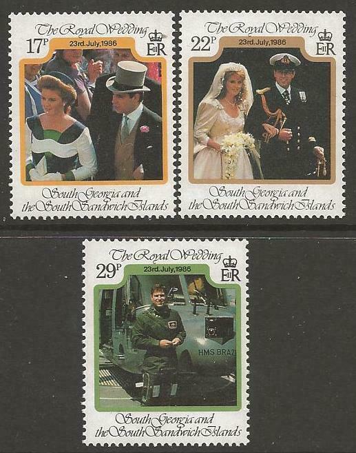 S.GEORGIA&S.SANDWICH SG158/60 1986 ROYAL WEDDING MNH