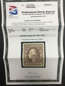 MOMEN: US STAMPS #334 MINT OG H PSE GRADED CERT SUP-98J LOT #88136