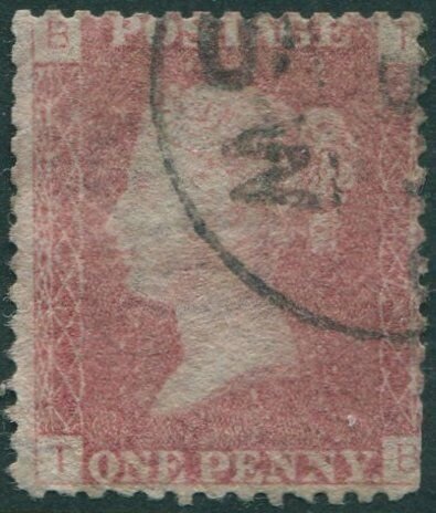 Great Britain 1858 SG43 1d red QV BTTB plate 147 fine used (amd)