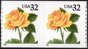 SC#3054 32¢ Yellow Rose Coil Pair (1997) SA