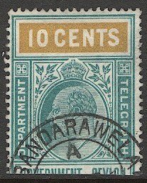 CEYLON  1903 KE Telegraph stamp 10c used VF, Hiscocks 235, Bandarawela cancel